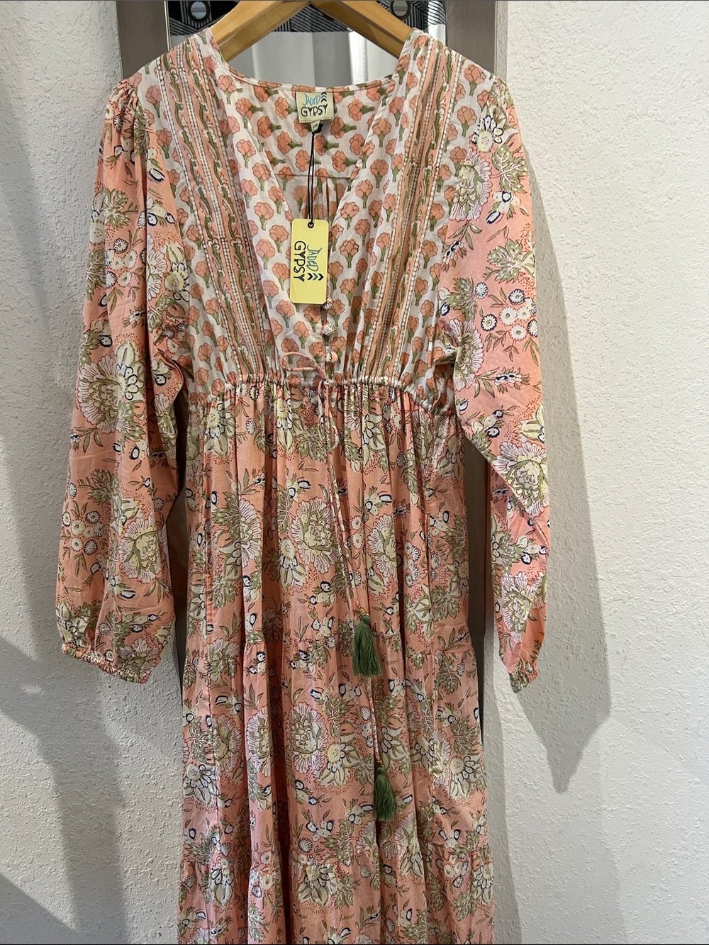 Gypsy Peach Floral Maxi Dress with Tassel Waist